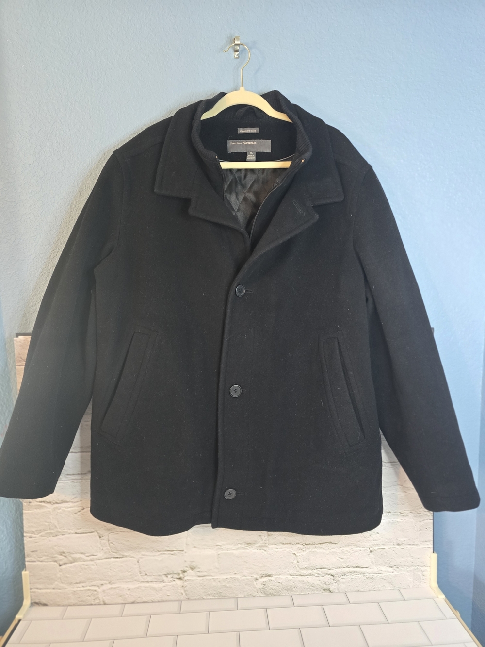 Perry Ellis Black Wool Blend Men's Peacoat Sz XL